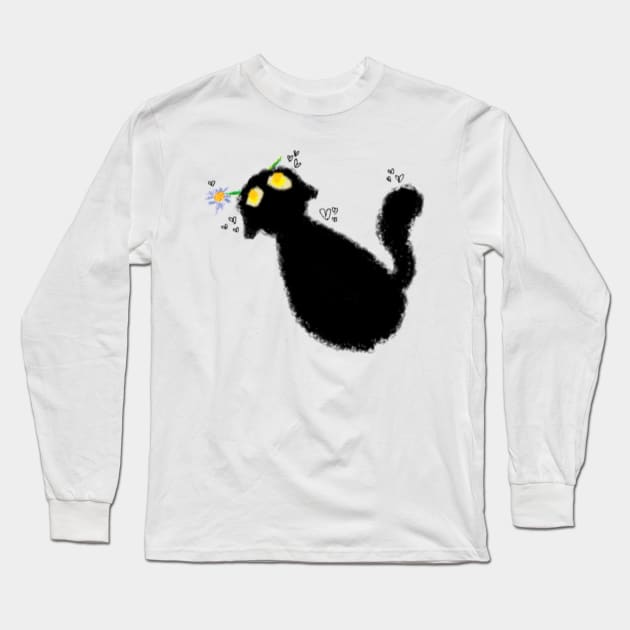 Flower Giving Cat MS paint Long Sleeve T-Shirt by Bingust